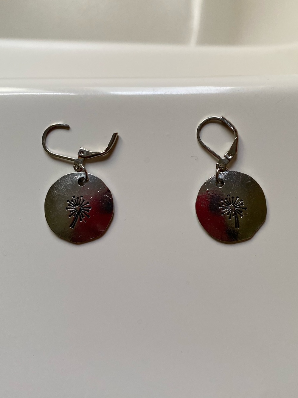 Sterling Silver Dandelion Disc Drop Earrings